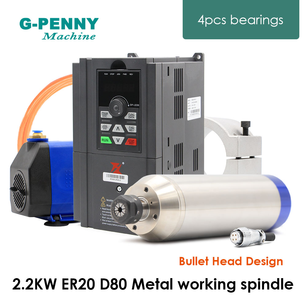 2.2Kw Water Cooled Spindle Kit Vfd - 2.2kw ER20 D80 Spindel Logam dengan